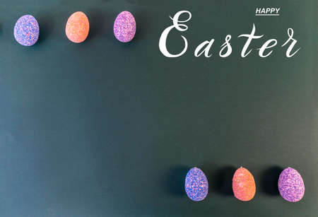 Happy easter! Flat Lay, Internet banner with Copy Space on Easter