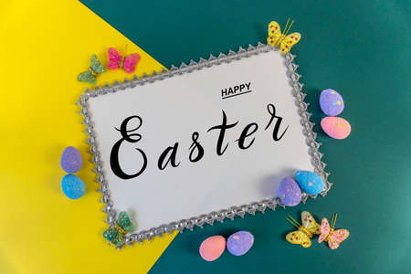Happy easter! Flat Lay, Internet banner, postcard on Easterの写真素材