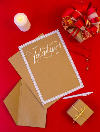 Happy Valentine's day! Card, online banner, greeting card, Flat lay on Valentine's Day