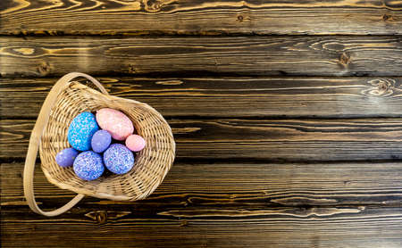 Happy easter! Flat Lay, Internet banner with Copy Space on Easter