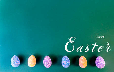Happy easter! Flat Lay, Internet banner with Copy Space on Easter