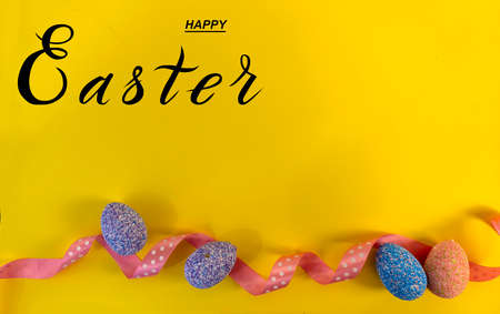 Happy easter! Flat Lay, Internet banner with Copy Space on Easterの写真素材