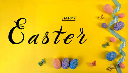 Happy easter! Flat Lay, Internet banner, postcard on Easter