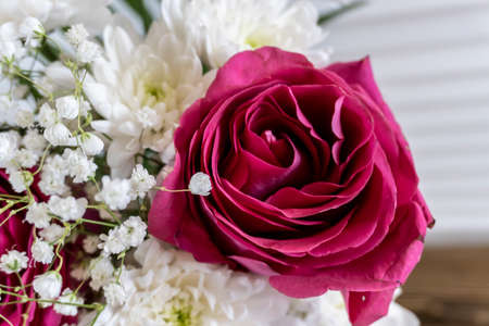 Bouquet of flowers Pink roses and white chrysanthemums
