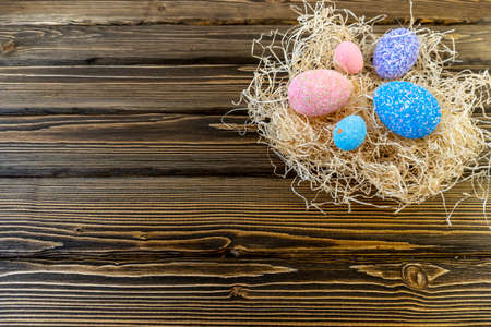 Happy easter! Flat Lay, Internet banner with Copy Space on Easterの写真素材