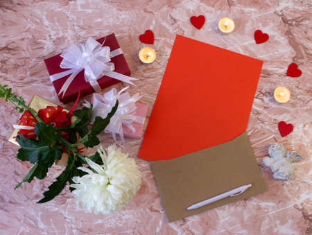 Flat Lay with Copy Space for a holiday, can be used for information about promotions and discounts.の写真素材