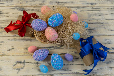 Happy easter! Flat Lay, Internet banner, postcard on Easter