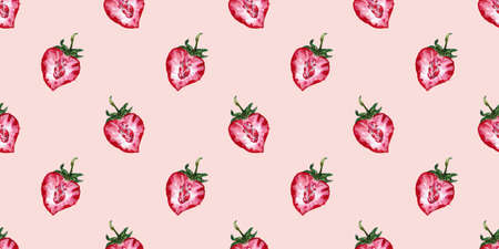 Seamless pattern with watercolor pattern of strawberry berries