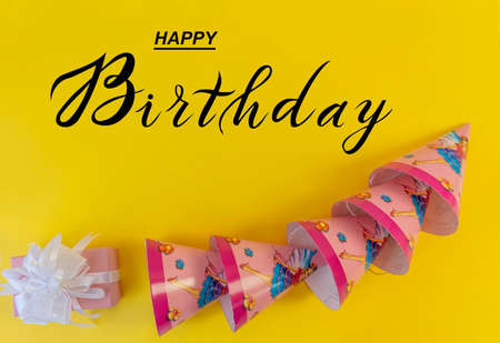 postcard, Internet banner, flat lay with a birthday greeting, with the inscription - happy birthday