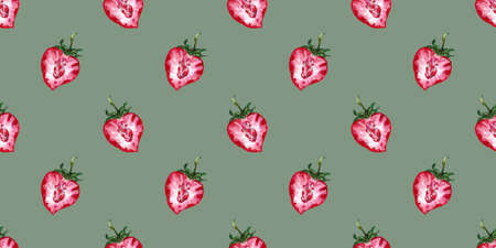 Seamless pattern with watercolor pattern of strawberry berries