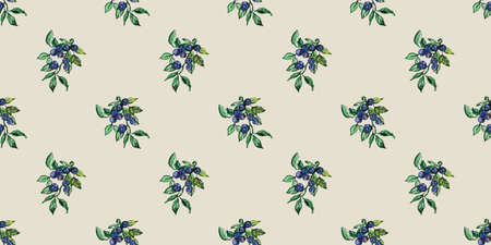 Seamless pattern with watercolor drawing blueberry berries