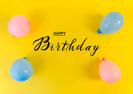 postcard, Internet banner, flat lay with a birthday greeting, with the inscription - happy birthdayの写真素材