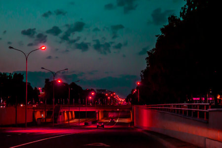 Photo of the night city, sunset in the city, in artistic processingの写真素材