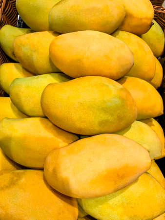 photo tropical mango fruit on the counter of the supermarketの写真素材