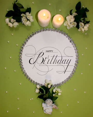 postcard , Internet banner , flat lay with a birthday greeting, with the inscription - happy birthdayの写真素材