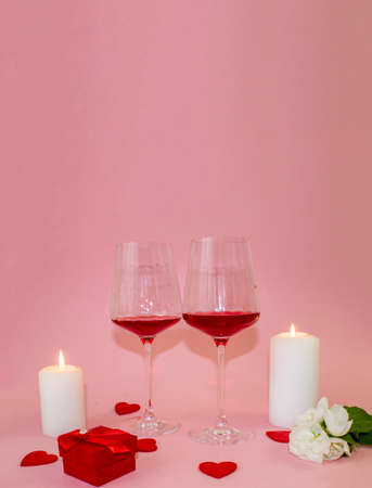 Happy Valentine's day! Card, online banner, greeting card, Flat lay on Valentine's Dayの写真素材