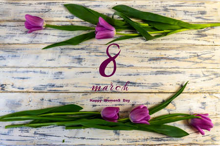 International Women's Day March 8! Flat Lay, banner, greeting card with flowers from March 8.の写真素材
