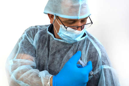 photo of male doctor on white background