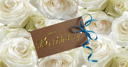 Beautiful card happy birthday for a woman or girl with flowersの写真素材