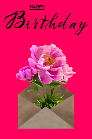 Birthday card with flowers for a woman or a girlの写真素材