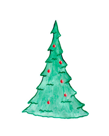 watercolor hand drawn christmas treeの写真素材