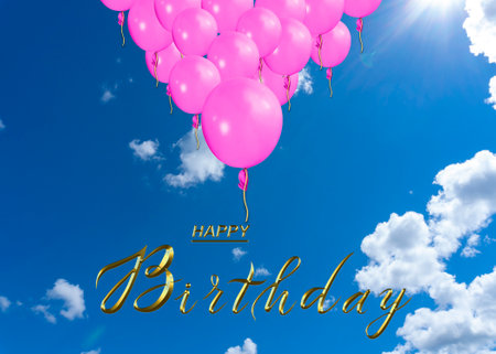 Beautiful happy birthday card. For adults and children, 3d illustration