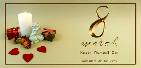 flyer or banner about discounts of 30,50,70 percent for the holiday of international women's day on...