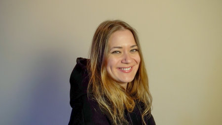 Young beautiful woman with long hair and green eyes.の写真素材