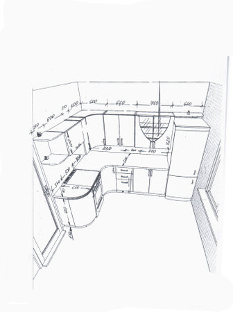 Sketch, drawing of furniture for the kitchen with dimensions, design projectの写真素材