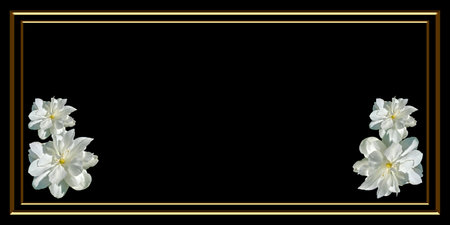 Postcard or invitation to a funeral, death. With flowers on a black backgroundの写真素材