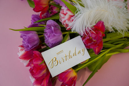 postcard , Internet banner with a birthday greeting, with the inscription - happy birthdayの写真素材