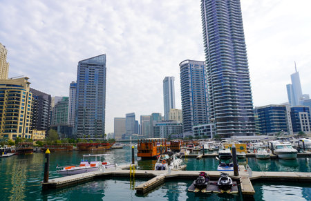 Dubai Marina in Dubai, UAE. View of the skyscrapers and the canal,の写真素材