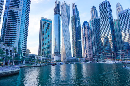 Dubai Marina in Dubai, UAE. View of the skyscrapers and the canal,の写真素材