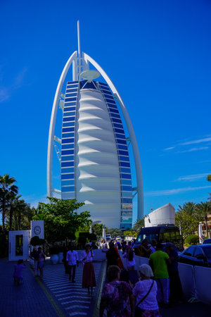 Dudai, UAE - March,18,2023: Dubai streets, houses and skyscrapers, Burj Al Arab Hotelのeditorial素材