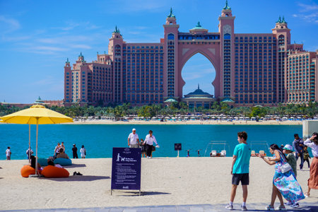 Dudai, UAE - March,18,2023: Dubai streets, houses and skyscrapers , Hotel Atlantisのeditorial素材