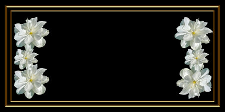 Postcard or invitation to a funeral, death. With flowers on a black backgroundの写真素材