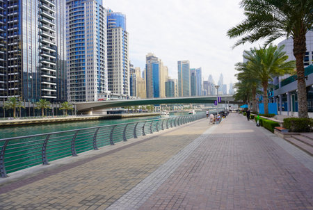 Dubai, UAE - March,14,2023: Dubai Marina in Dubai, UAE. View of the skyscrapers and the canal,のeditorial素材