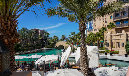 Dudai, UAE - March,18,2023: Dubai streets, houses and skyscrapers, Hotel Madinat Jumeirahのeditorial素材