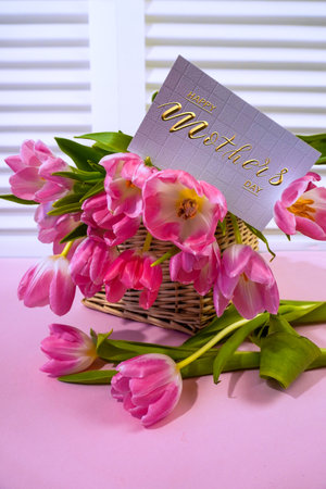 Happy mother's day! Card, Banner, flyer, Congratulations on Mother's Day, Bouquet of tulips