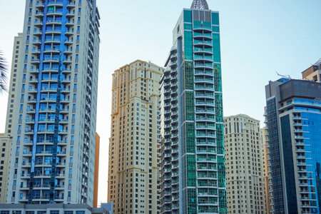 Dubai Marina in Dubai, UAE. View of the skyscrapers and the canal,の写真素材