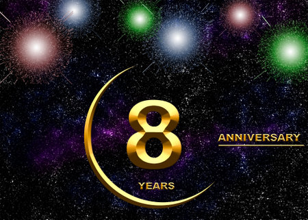 3d illustration of a 8th anniversary. golden numbers on a festive background. poster or card for...