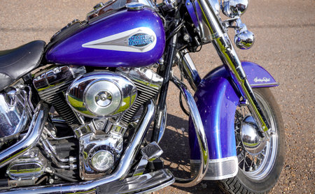 Nab. Chelny, Russia - August 26, 2023: motorcycle close-up Harley-Davidson Softail Heritageのeditorial素材