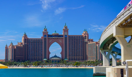 Dubai, UAE - March,18,2023: Dubai streets, houses and skyscrapers , Hotel Atlantisのeditorial素材