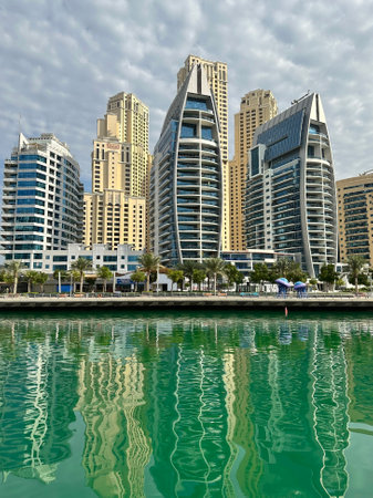 Dubai, UAE â€“ March 14,2023: Dubai Marina in Dubai, UAE. View of the skyscrapers and the canal