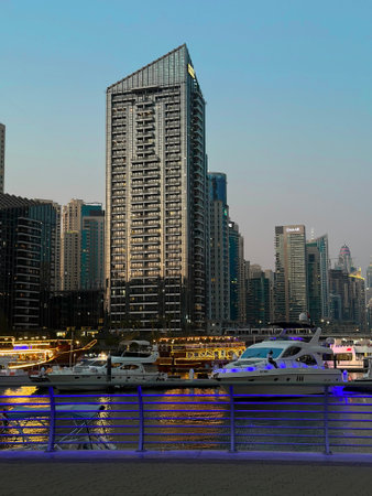 Dubai, UAE â March 14,2023: Dubai Marina in Dubai, UAE. View of the skyscrapers and the canalのeditorial素材