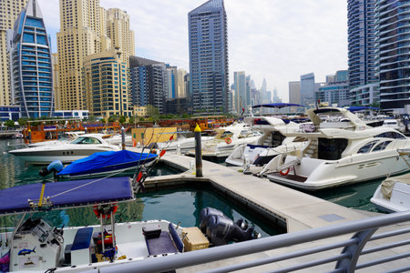 Dubai, UAE - March 14,2023: Dubai Marina in Dubai, View of the skyscrapers and the canal.のeditorial素材