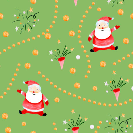 Seamless pattern for new year and christmas. watercolor drawing. santa clausの写真素材
