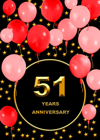 3d illustration, 51st anniversary. golden numbers on a festive background. poster or card for anniversary celebration, partyの写真素材