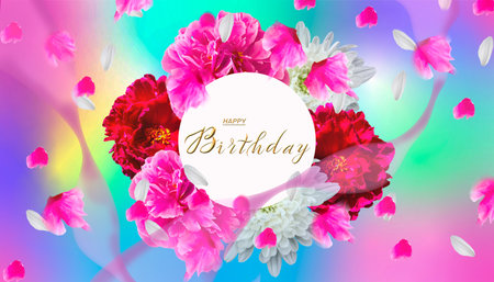 postcard , Internet banner with a birthday greeting, with the inscription - happy birthday, 3d illustrationの写真素材
