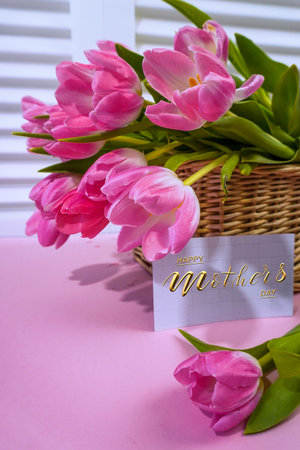 Happy mother's day! Card, Banner, flyer, Congratulations on Mother's Day, Bouquet of tulipsの写真素材